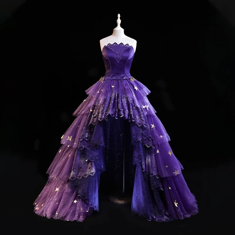 Nikki Tomorrow~Starry Sea~Elegante abito da ballo Lolita viola con gonna asimmetrica e corpetto a struttura a spina di pesce PREORDINO / 15 giorni