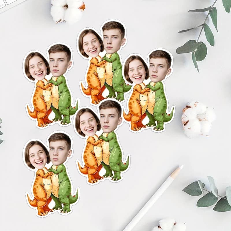 20pcs Colorful Dinosaurs Theme Element Customize Your Own Two Person Avatar Stickers Piano Water Cups Bookbags Party Supplies