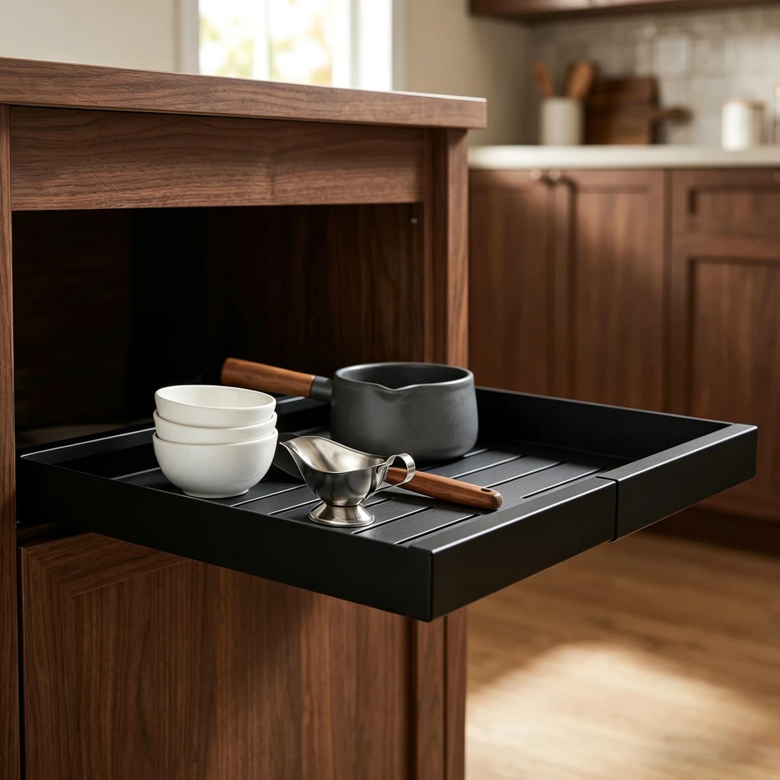 Set di 2 Organizzatori Estraibili per Armadi, Larghezza Espandibile (da 12 a 20 Pollici), Cassetti Estraibili per Armadietti, Mensole Estraibili Senza Foratura per Cucina, Dispensa, Casa, Pentole e Padelle (Nero)