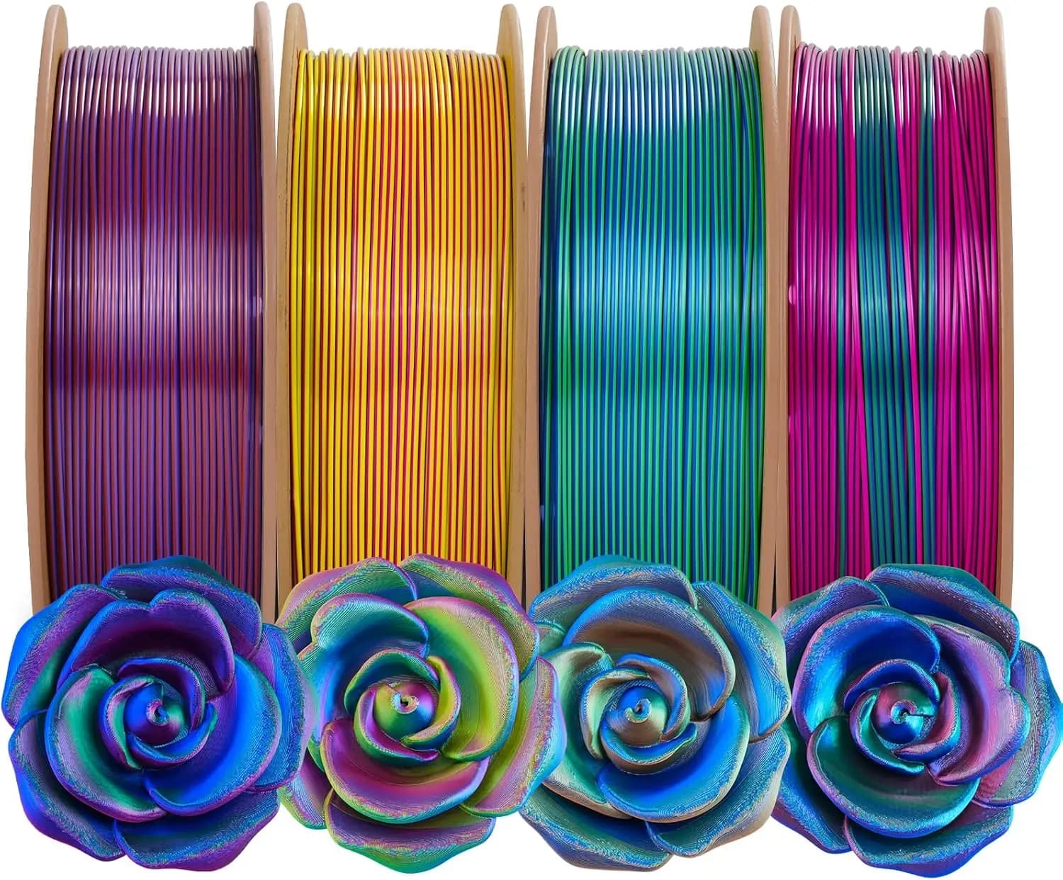 Tri-Colors Silk PLA 3D Printer Filament, Rainbow PLA Filament 1.75mm, Dimensional Accuracy +/- 0.02 mm, 4KG Spool, Coextrusion 3