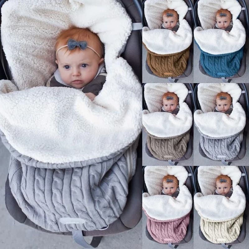 Coperta per sacco a pelo per passeggino autunno inverno all'aperto Coperta in cotone spesso lavorato a maglia Cuscino in cotone per carrello caldo antivento per bambini