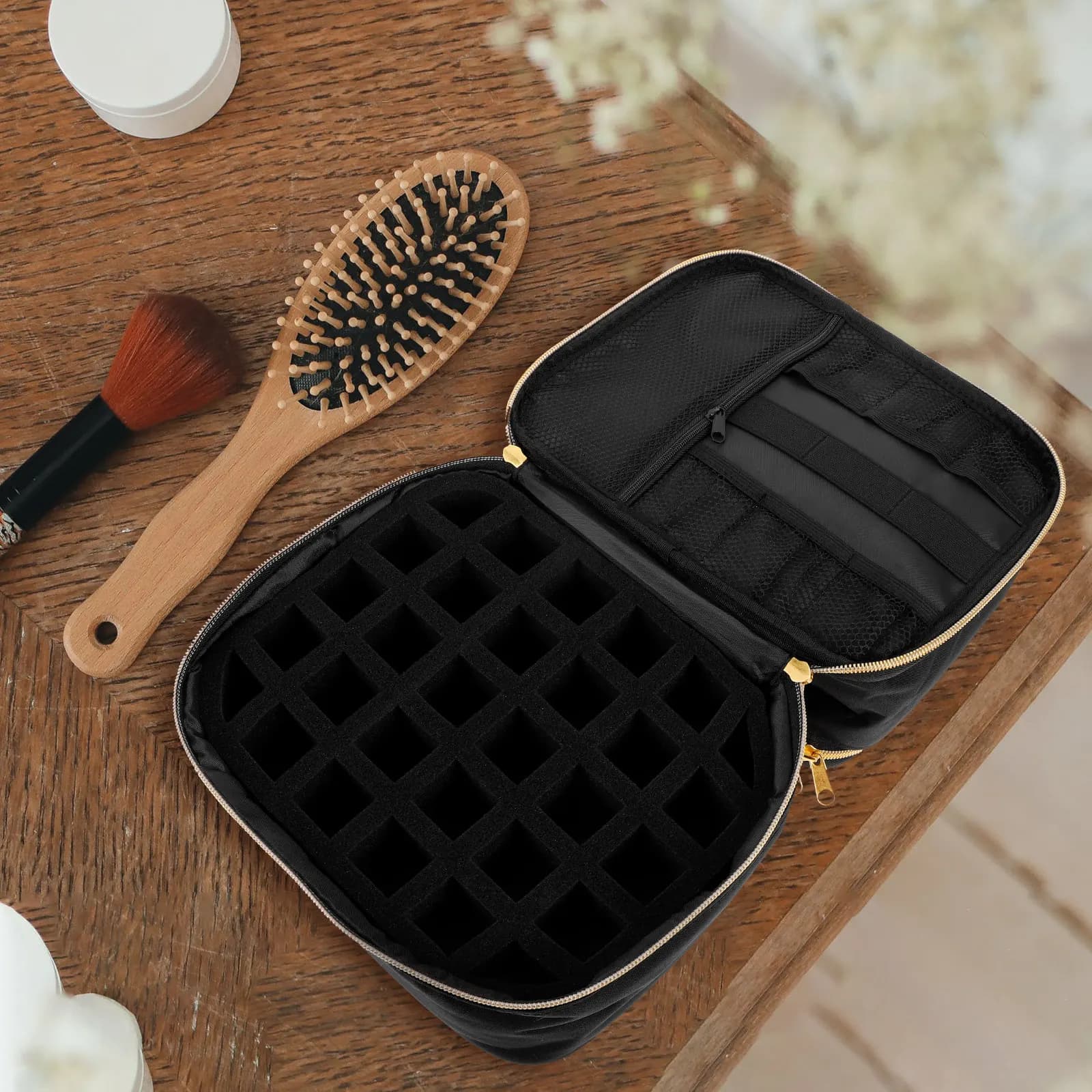 Borsa Porta Smalti a Doppio Strato, Custodia Portatile Robusta in Nylon e Metallo con Spugna per Bottiglie di Smalto, Organizer da Viaggio per Trucchi