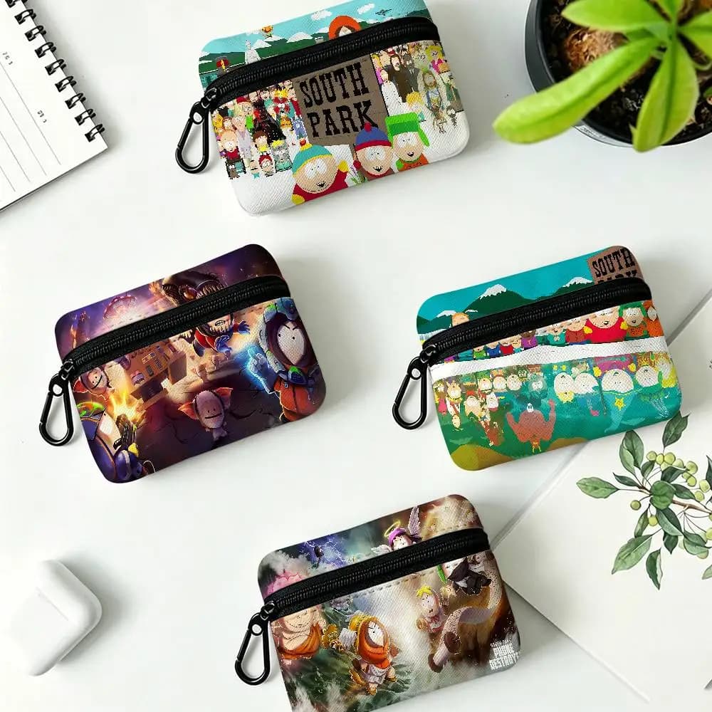 S-Southes Anime P-Park Cartoon Oxford Fabric Zipper Pouch Lightweight Hanging Coin Wallet For Coins ID Keys Lipstick Earbuds