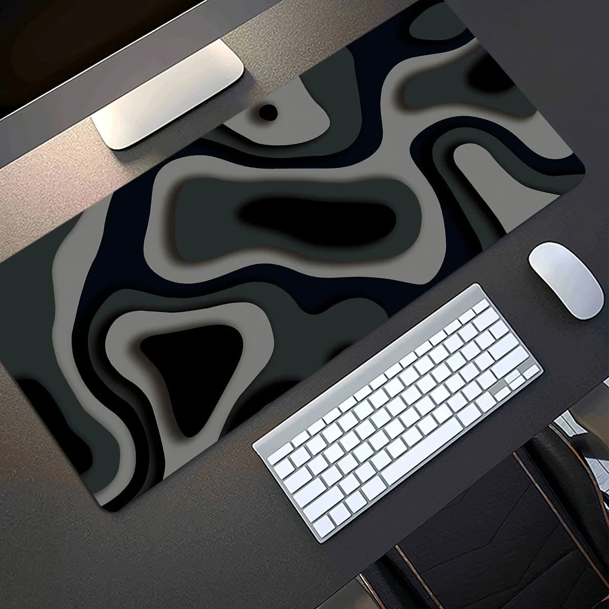 Tappetino per Tastiera da Gaming Extra Large, Minimalista Nero e Grigio con Motivo Aerodinamico, Tappetino per Mouse Durevole, Accessorio per Tastiera Laptop
