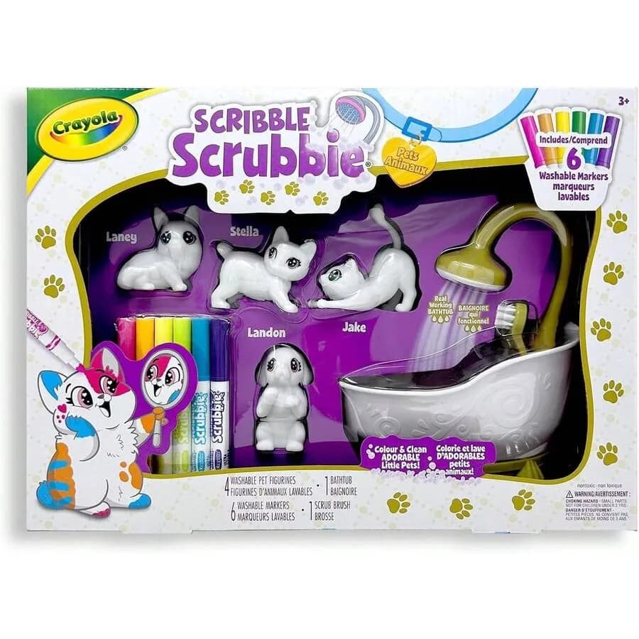 【New style】Scribble Scrubbie Pets Glam Tub Washable Color and Wash Animal Set, Creative Gift For , Pet Grooming Playset, Musica