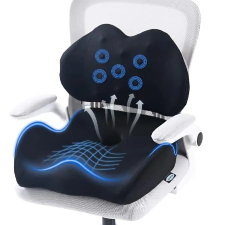 Cuscino per Seduta in Memory Foam Extra Large con Supporto Lombare per Alleviare la Pressione da Sciatica e Coccige, Cuscino per Sedia da Ufficio