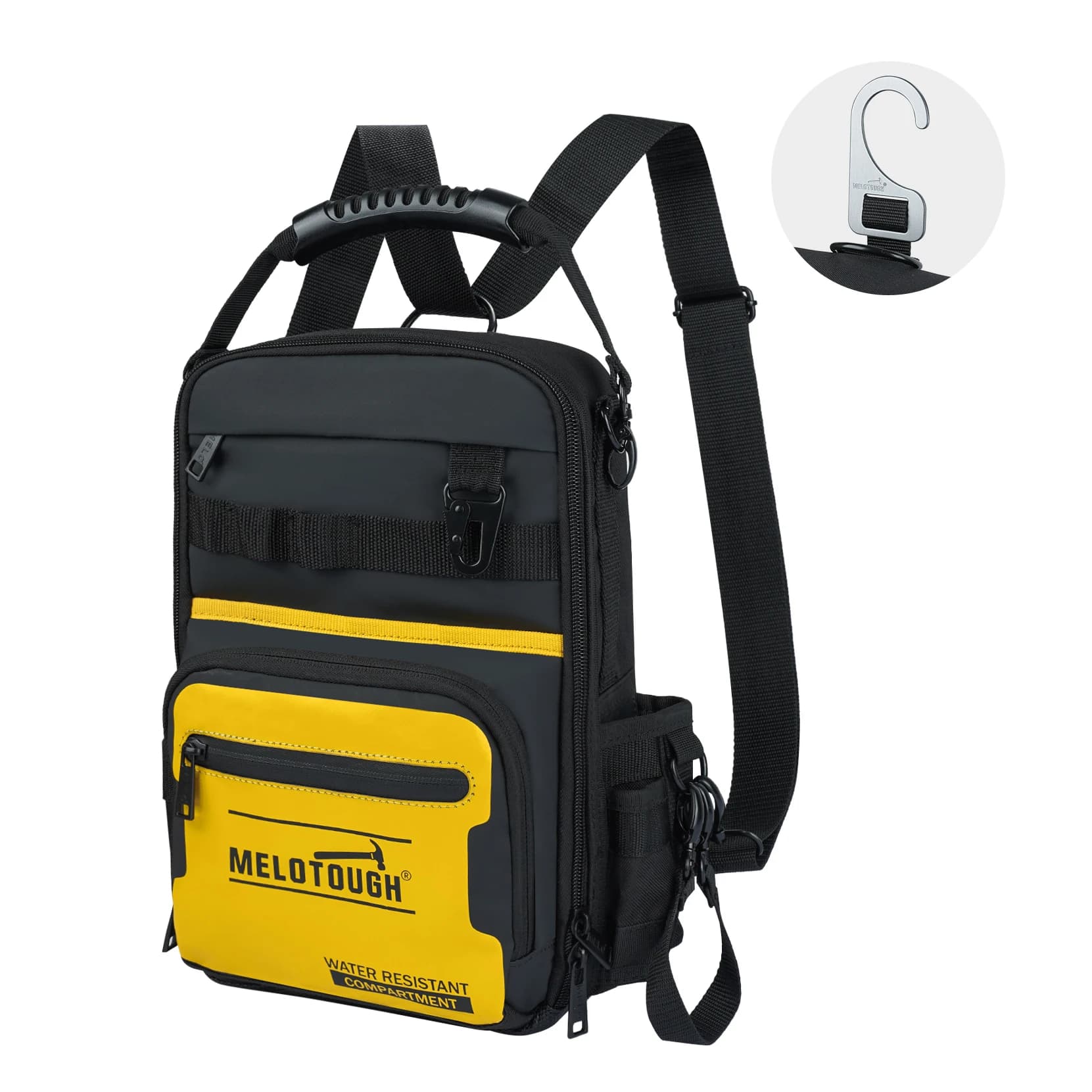 Zaino Porta Attrezzi MELOTOUGH per Uomo, 30 Tasche Multifunzione, Borsa Porta Attrezzi Resistente con Tracolla a Doppia Forma