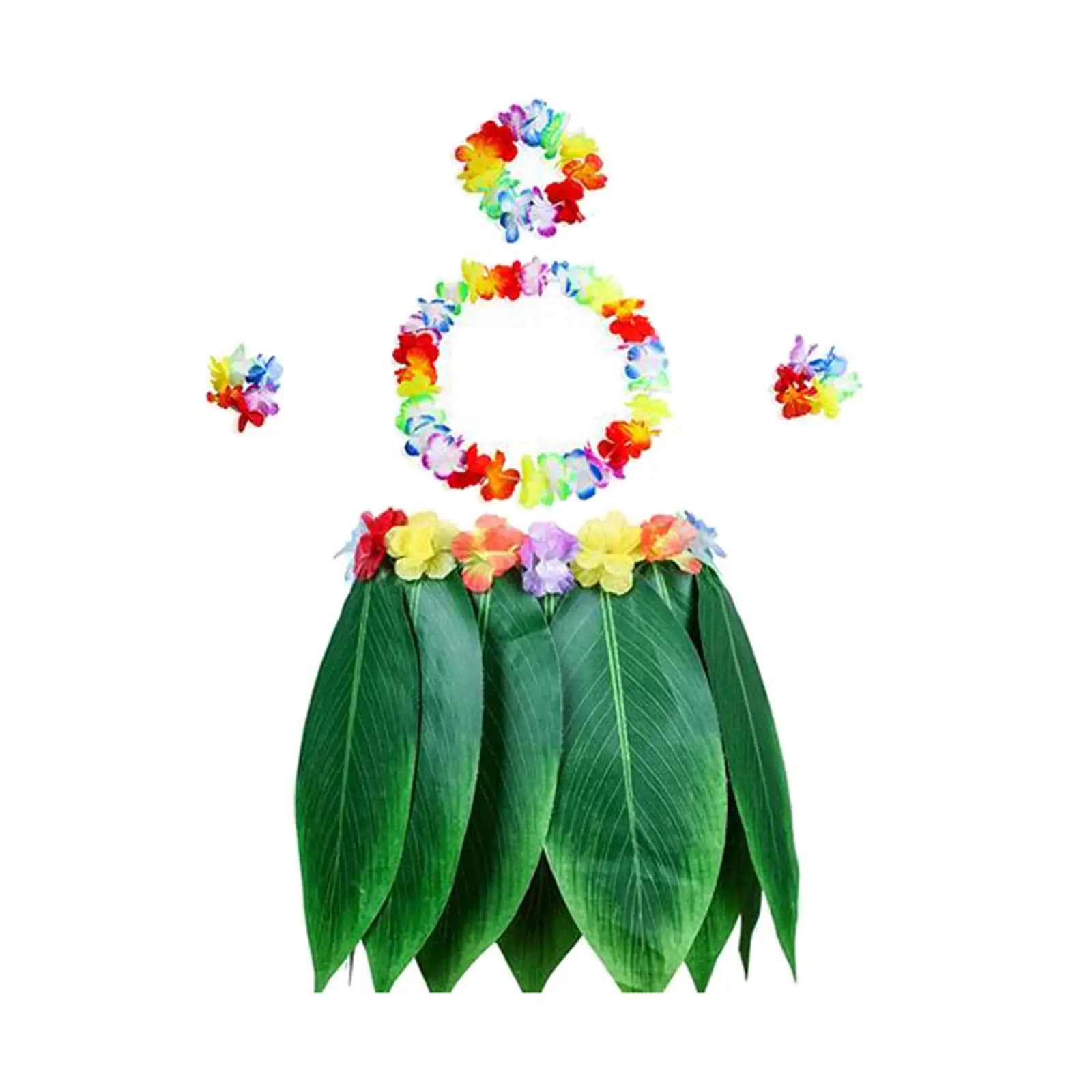 Women’s Green Hula Skirt Kit Plastic Leaf Costume Set Luau Party Supplies for Tropical Beach Events