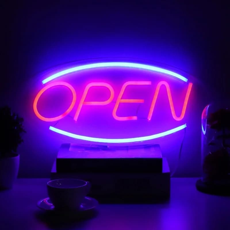 Insegna Luminosa LED a Forma di 'Open', Alimentata USB, Luce al Neon per Vetrine, Negozi, Bar, Ristoranti, Decorazione per Porte e Pareti