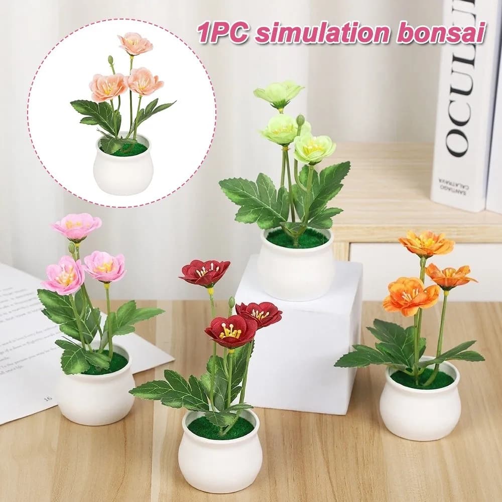 Pianta Artificiale di Fiori di Prugna con Vaso, Bonsai Simulato per Esposizione su Bancone, Decorazione per Giardino e Feste