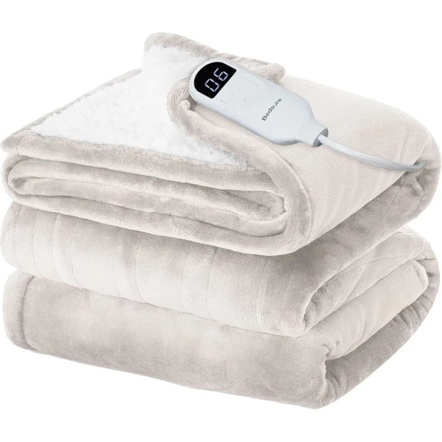 Coperta elettrica doppia - Coperta riscaldata in morbida flanella Riscaldamento rapido con 10 impostazioni di tempo e 6 impostazioni di calore Regalo caldo per il nonno
