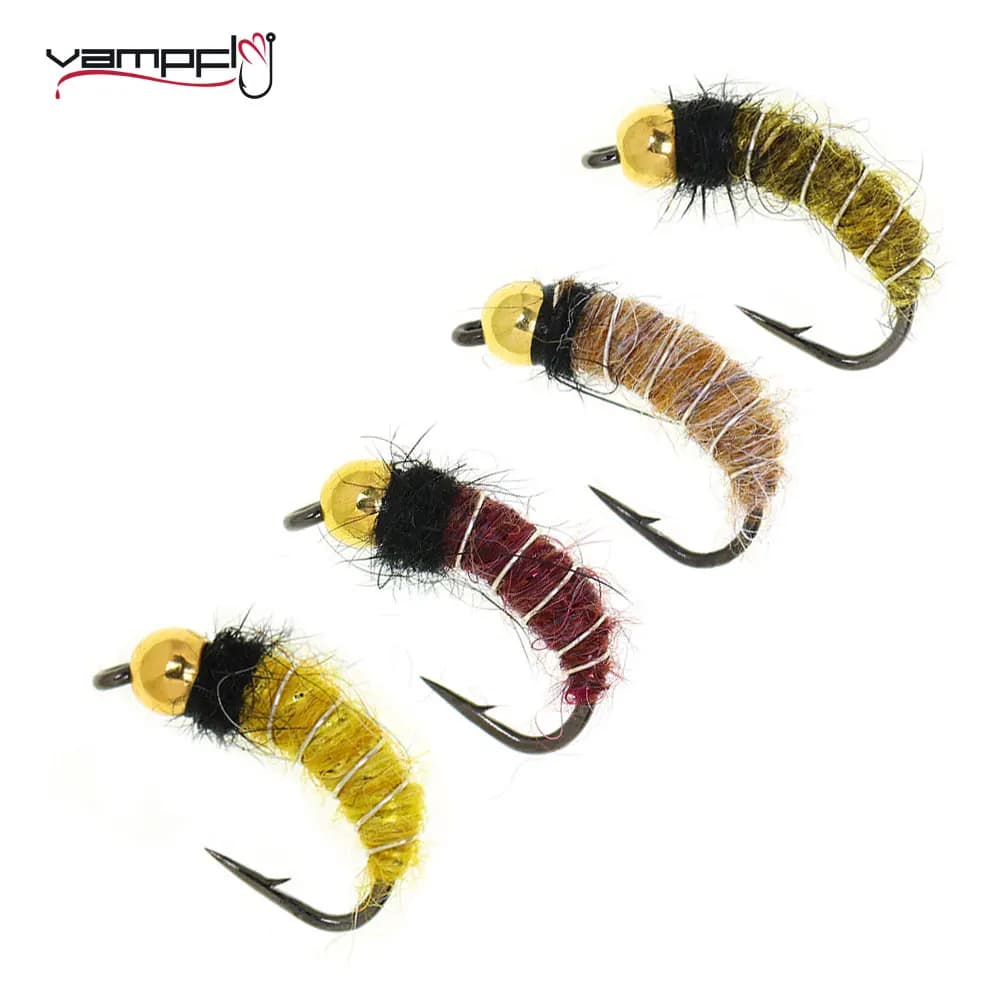 Bimoo 6/8 pezzi # 10 # 12 Testa di perline in ottone Scud Ninfa Fly Affondamento rapido Mosche bagnate Aritificial Bug Worm per trota Grayling Esche da pesca