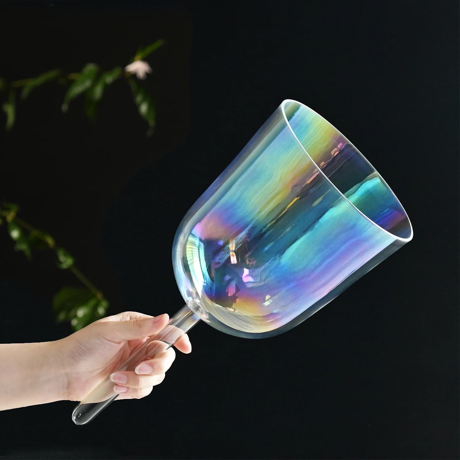 7 Inch Cosmic Clear Quartz Crystal Singing Bowl With Handle For Stress Relief Sound Healing And Meditation cuencos tibetanos