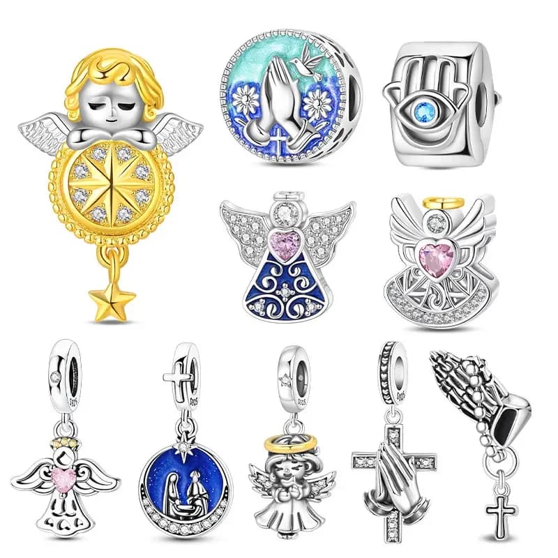 Cross Praying Hand Evil Eye Star CZ Original Charm Silver Plated Bead Fit Bracelets Bag Keychain Charms Diy Women Gift Accessory
