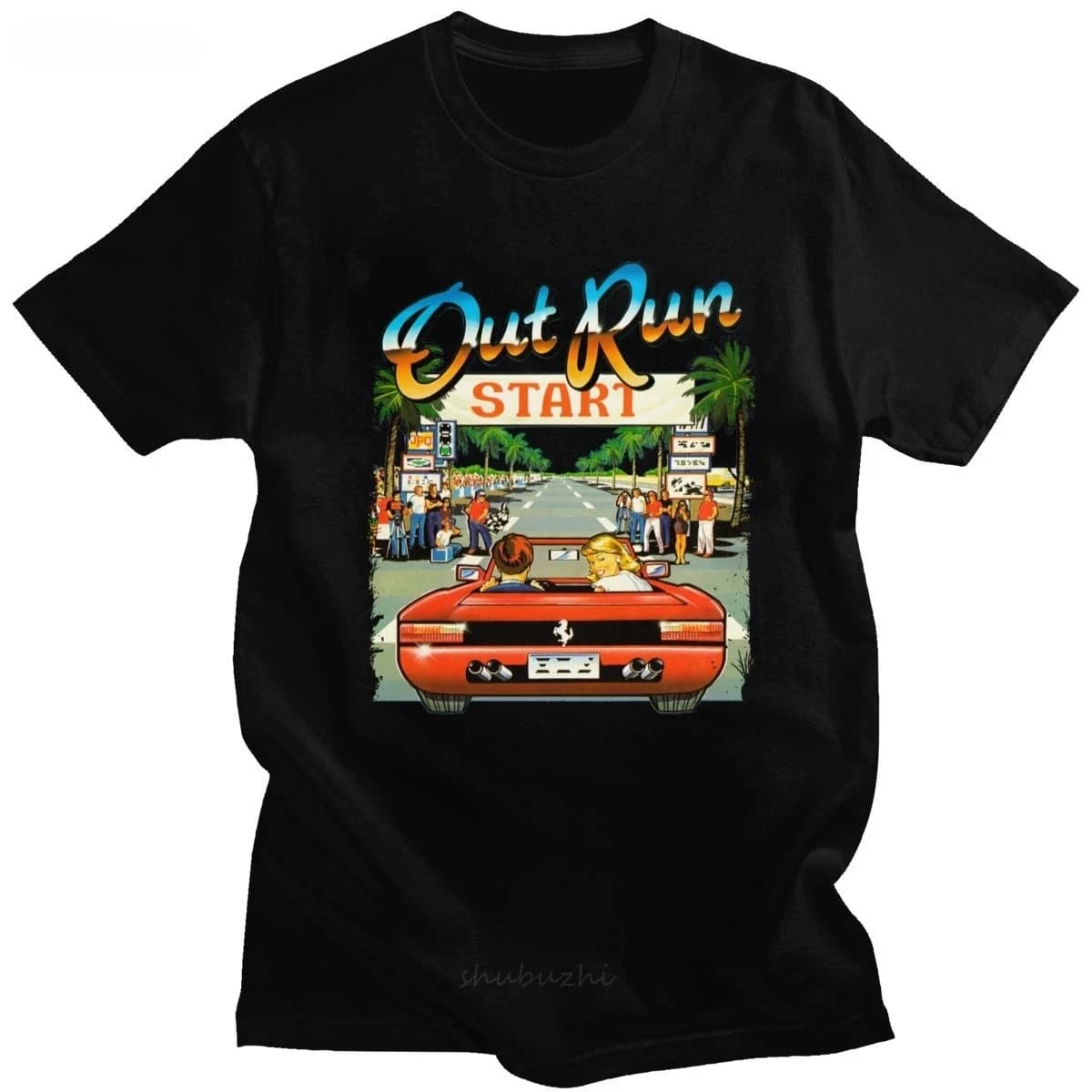 Men T-shirts Japanese Arcade Racing Video Game Print Short Sleeve Pure Cotton Hiphop Tees Man Women Clothings Plus Size Tshirt