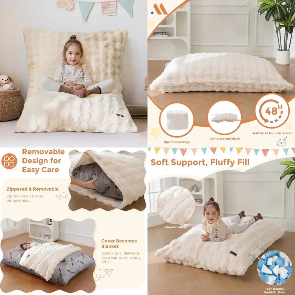 Poltrona a Sacco Convertibile per Bambini, Letto, Divano o Seduta da Gaming, Cuscino da Lettura con Rivestimento Lavabile, Ideale per Soggiorno o Camera da Letto