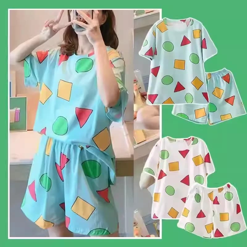 Pigiama a maniche corte da donna estivo cartone animato carino indumenti da notte geometrici homewear camicia pullover casual indumenti da notte da donna pigiama