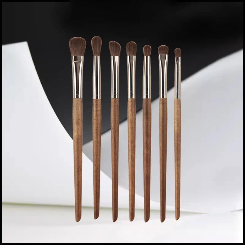 Set di pennelli per ombretto con manico in legno da 7 pezzi con setole di crine - Pennelli professionali per contorno naso e trucco occhi