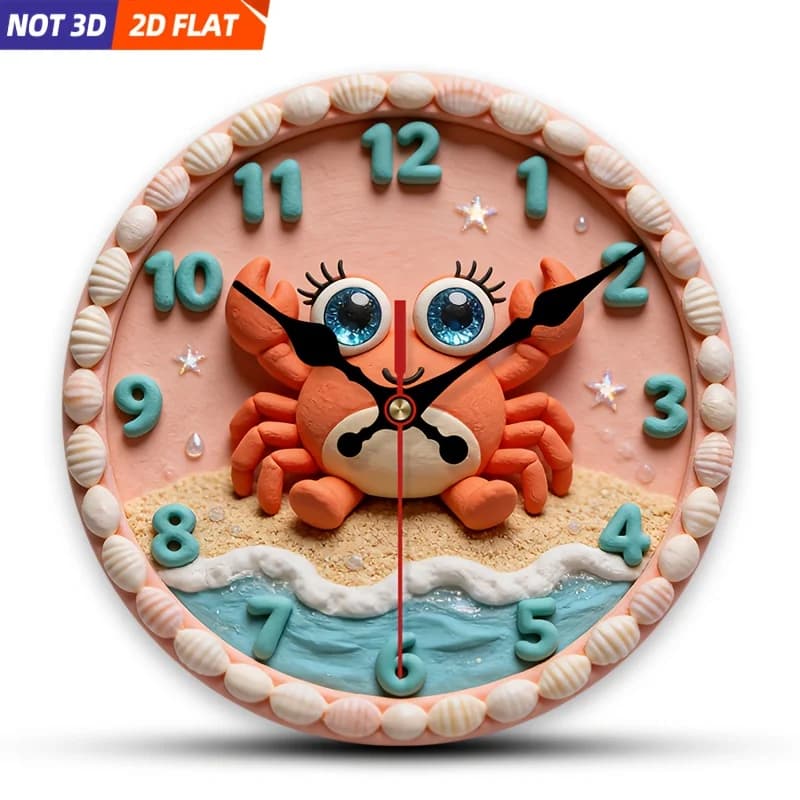 Orologio da Parete a Tema Granchio da 12 Pollici - Decorazione Nautica da Spiaggia con Design a Granchio, Movimento Silenzioso, Orologio Rotondo in Legno Adatto per