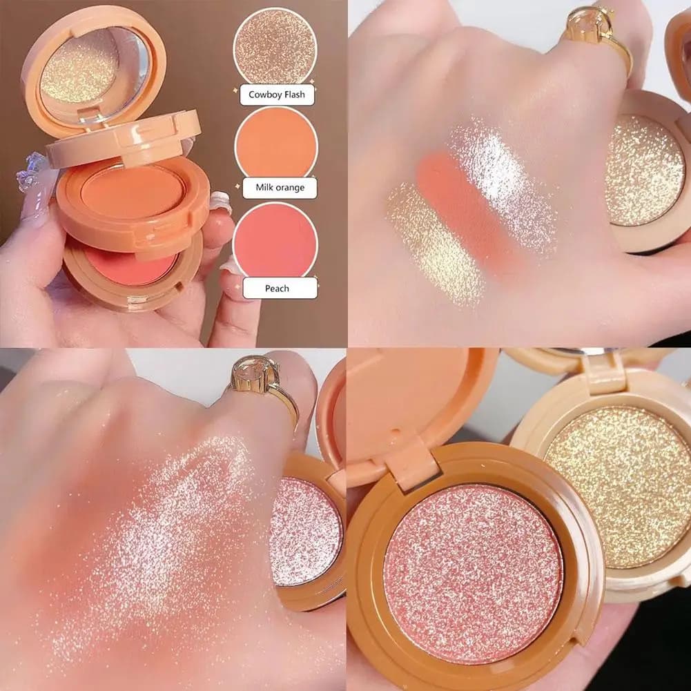 Palette 3 in 1 Opaca Perlescente per Blush, Illuminante e Contouring, Impermeabile e a Lunga Durata, con Specchio
