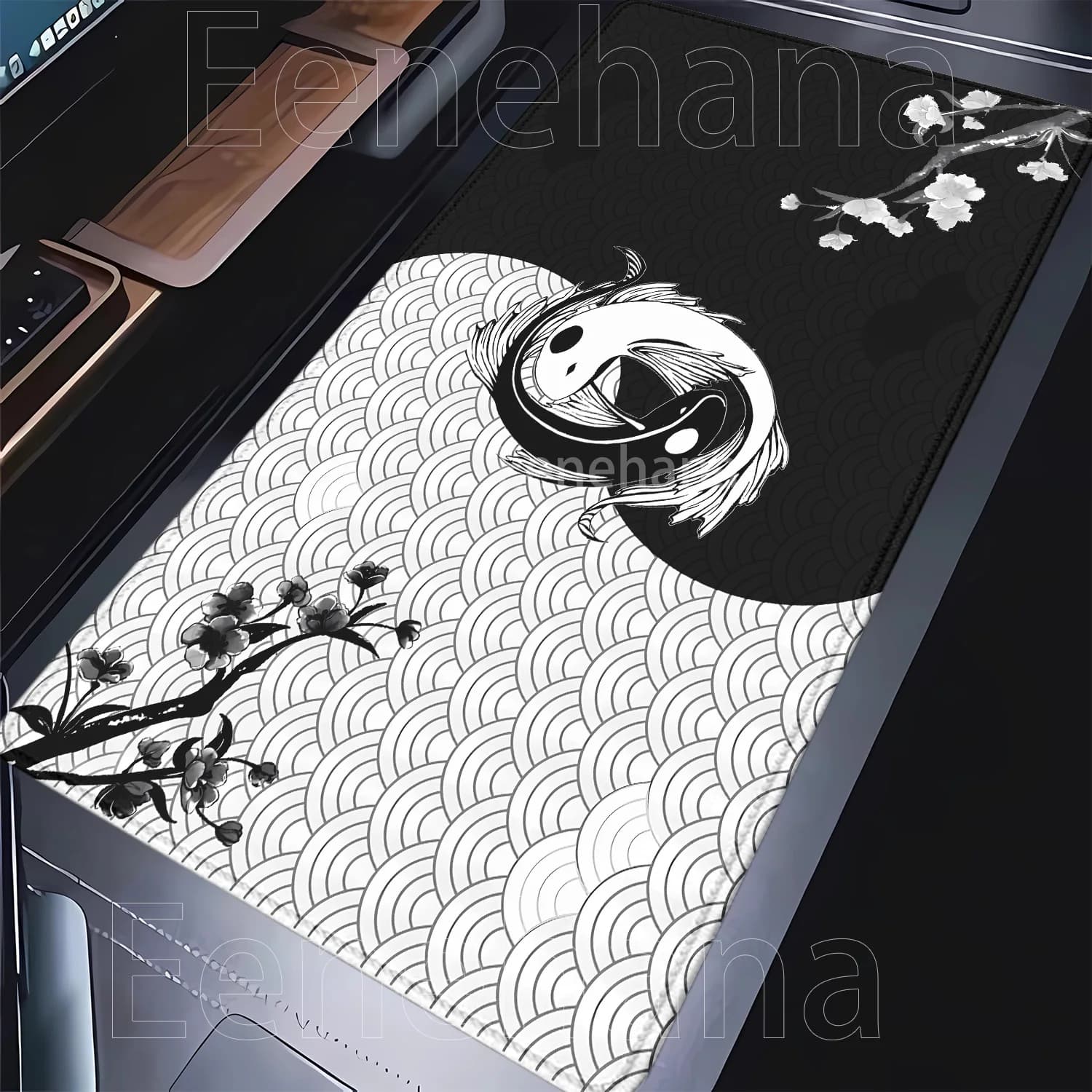 Tappetino per Mouse da Gaming con Stampa HD di Pesci Koi e Taichi, Tappetino da Scrivania Yin Yang, Grande Mousepad per Computer, Tappetino XXL per Gamer