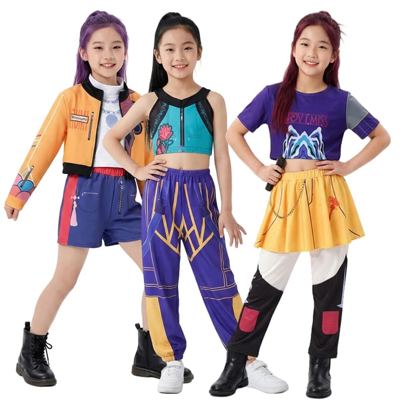 Costume Cosplay Anime Rumi Mira per Ragazze, Abito da Cantante Pop, Vestito di Carnevale, Include Maglietta e Pantaloni