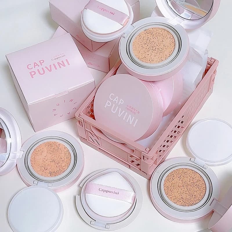 New Cushion Hydrating Cream Cappuvini, Lightweight and Waterproof Liquid Background, Light Skin Tone, Cream BB Cushion