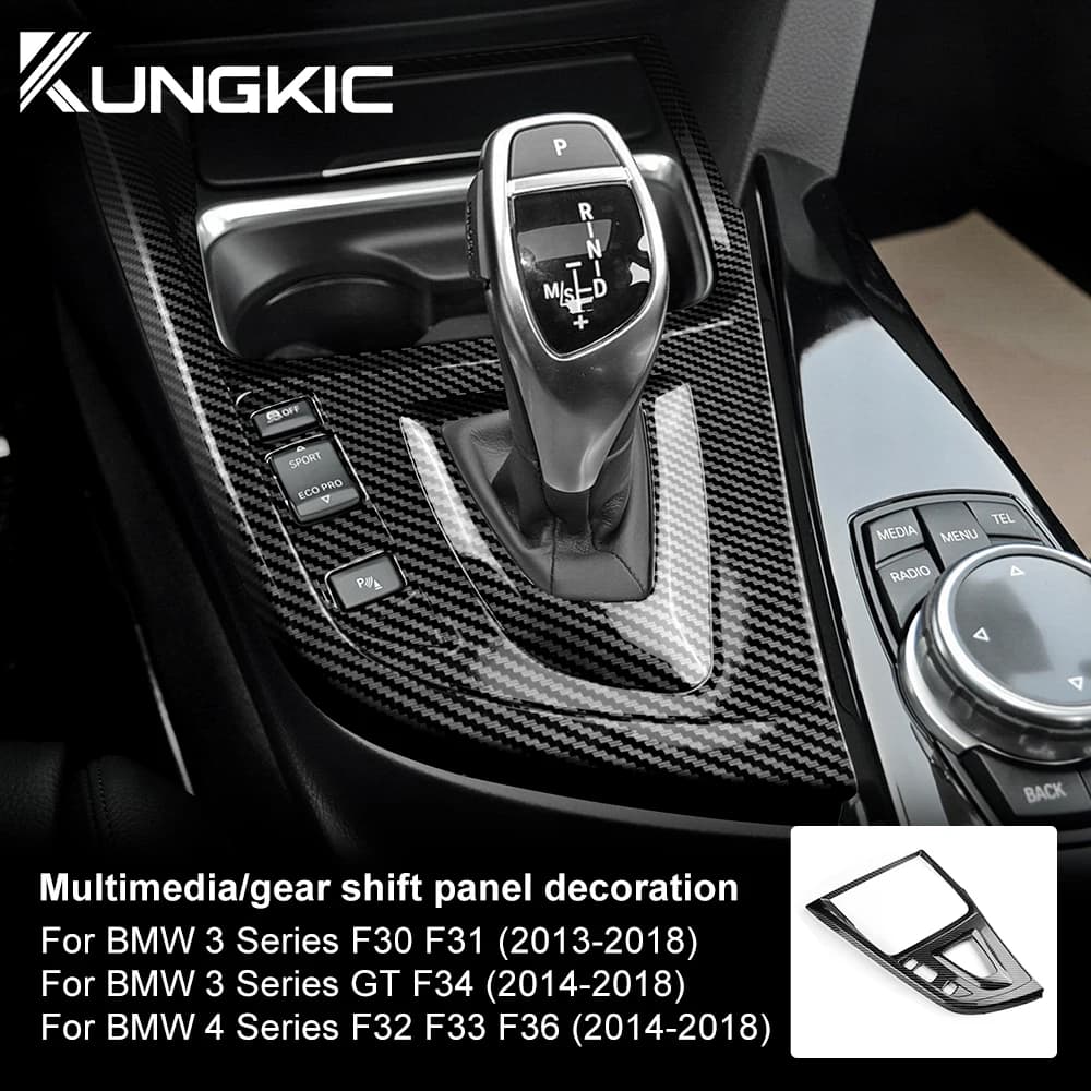 ABS Carbon Fiber Texture for BMW 3 4 Series 3GT F34 F30 F31 F32 F33 F36 2014-2018 320i Multimedia Panel Center Gear Shift Sticke