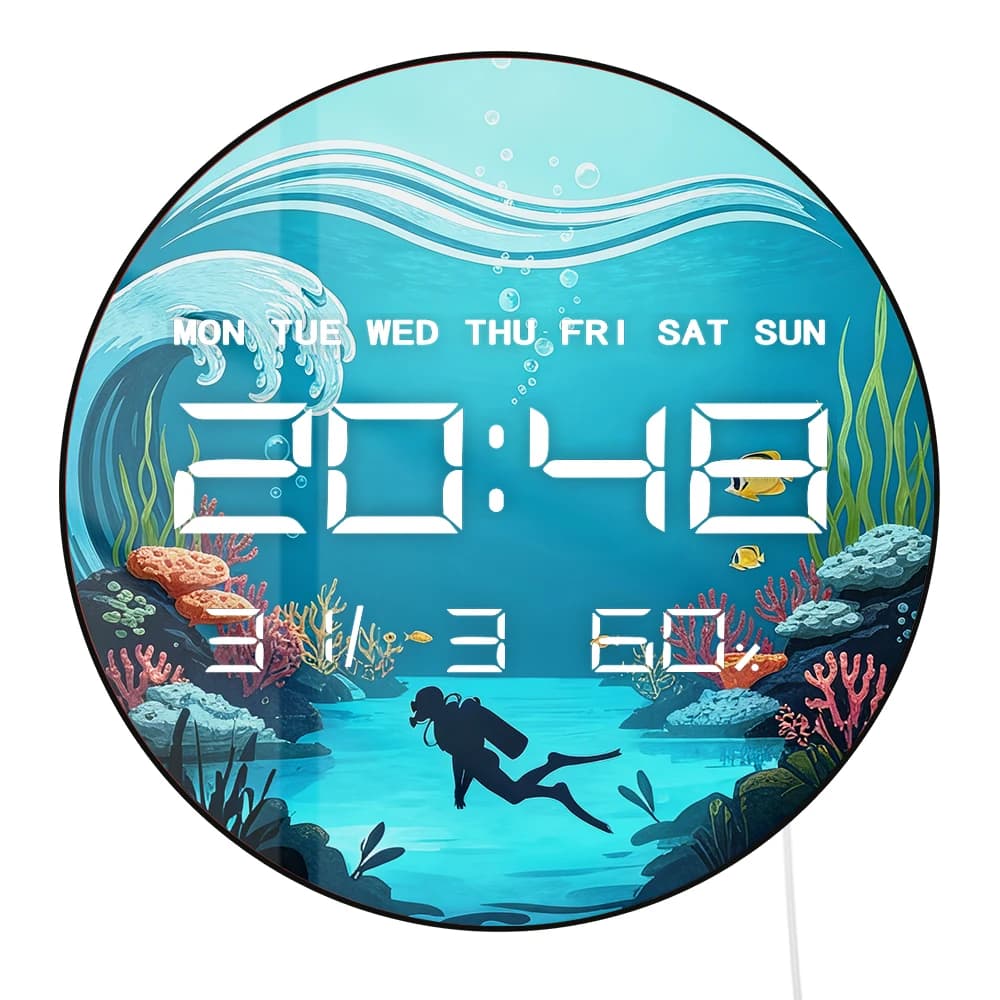 Orologio da Parete Digitale LED Subacqueo con Dimmer Automatico, Decorazione per Casa a Tema Oceano e Mare, Orologio Elettronico Multifunzionale per Subacquei