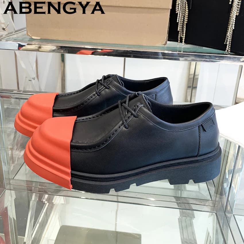 Moccasins with thick background in real leather multicolored Women's and men's shoes with platform and round toe Punch shoes Summer fashionable baroque shoes