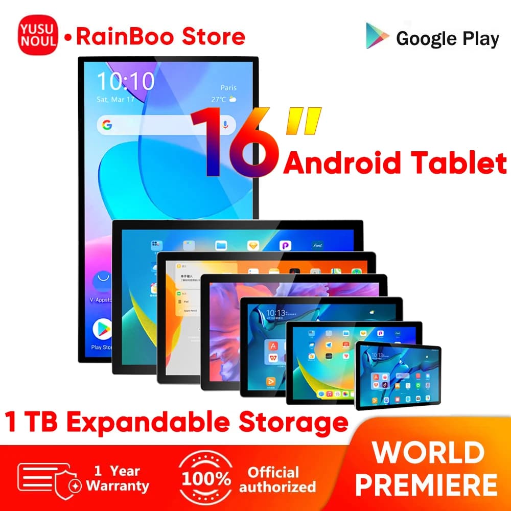 Schermo gigante Tablet Android 14 da 16 pollici Schermo IPS 1920x1200 8 GB + 256 GB 1 TB Espandibile Storage WiFi Play Store BT5.0 12000 mAh