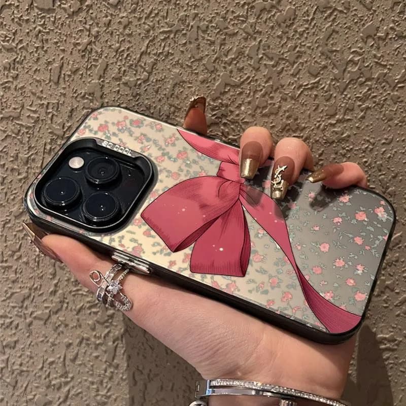 Custodia Antiurto e Antipolvere con Fiore a Fiocco per iPhone 17 16 15 14 13 12 11 Pro Max XR SE