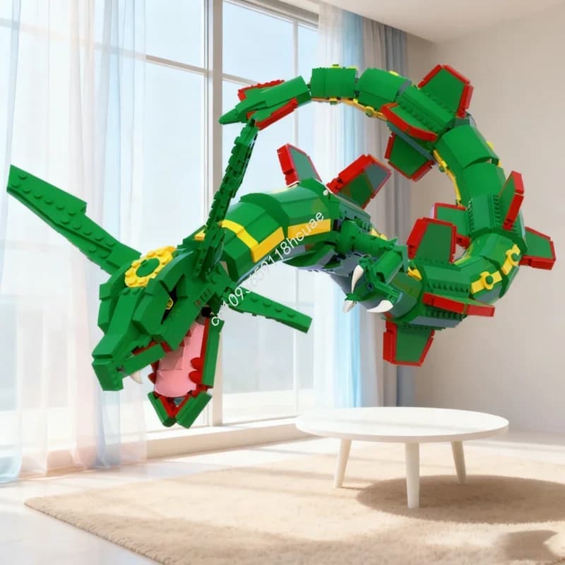 1417 pz MOC Pokemon Rayquaza Modellino da Costruire Mattoncini Architettonici Regalo di Natale Giocattoli Fai da Te Creativi Mattoncini per Bambini Compleanno