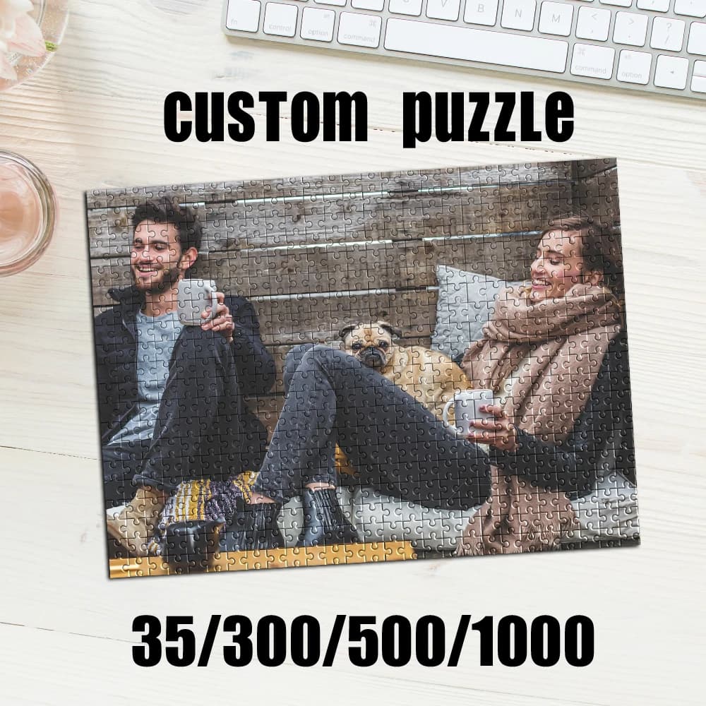 Puzzle Personalizzato con Foto, Tema Casa Accogliente per Coppie con Animali Domestici, Disponibile in Diverse Dimensioni