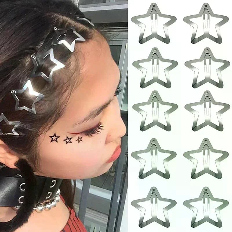 10 pezzi fermagli per capelli stella mollette per capelli a scatto antiscivolo accessori per capelli stella a cinque punte per ragazze donne fermagli per capelli in metallo Y2K