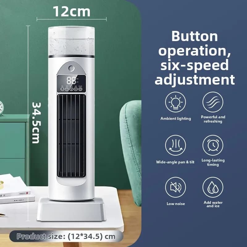 USB Desktop Tower Fan Bladeless Design with Cooling Mist Humidifier Air Cooler 6 Wind Levels Remote Control 37x13x13cm