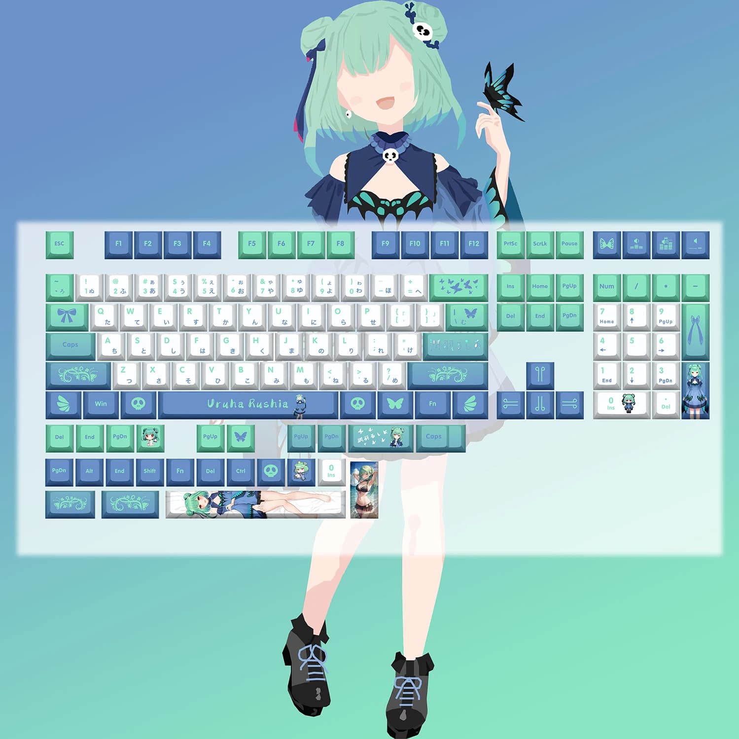 Vtuber Hololive Copritasti Uruha Rushia Copritasto PBT Sublimazione della Tintura Cherry MX Interruttore Ad Asse Trasversale Keycap per Tastiera Meccanica