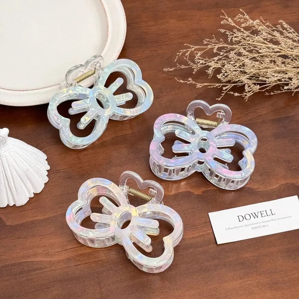 Hollow Out Bow Hair Carb Clip Korean Style Colorful Acetic Acid Barrettes High Ponytail Clip Headdress Geometry Hair Claw Party