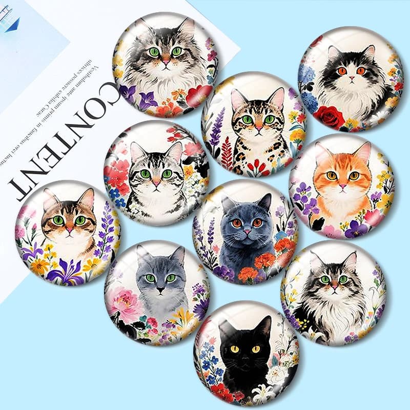 Ink painting of cute cats 12/18/20/25mm glass cabochon bracelet pendant rings for jewelry demo earrings back Making findings
