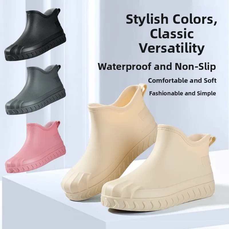 Fashionable Low-Top Women's Rain Boots 2026 New Short Tube Work Shoes Anti-slip Wear-resistant Fleece-lined Waterproof Kitche...