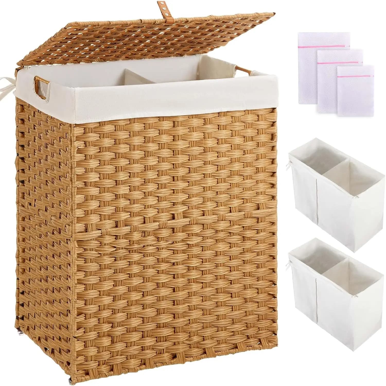 Foldable Foldable Wallet with Cover, 2 Removable Interior Bags, No Necessary Installation, Rattan Basket Hand-woven for Home
