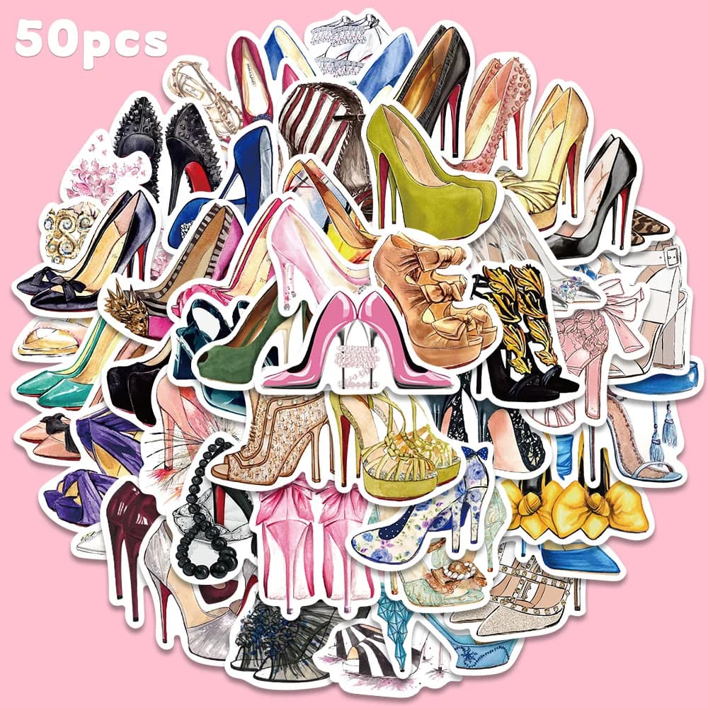 50 pieces colored stickers with high fashion heels decal cool for guitar skateboard luggage magazine decoration gift sticker for parties