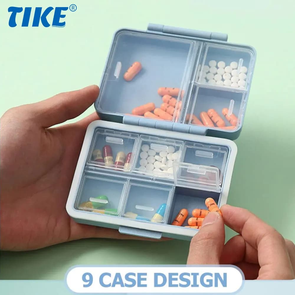 Portapillole da viaggio a 9 scomparti, portapillole giornaliero, piccola portapillole per borsa tascabile, contenitore per pillole portatile, organizer per medicinali