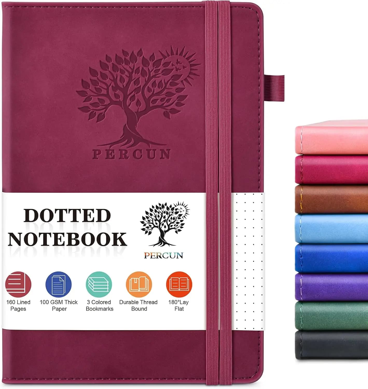 A5 Hardcover Dot Grid Notebook, 160 Pages, 100gsm Paper, Vegan Leather, 5.9"x8.5", for Journaling, Work, School, Travel