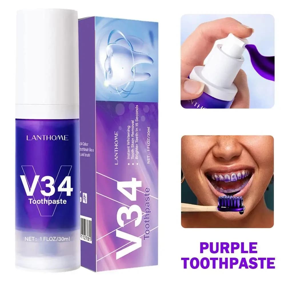 V34 Pro Smile Removal Plate Macchia Corrector Purple Teeth Whitening Dentifricio Smalto Care Easy Reduce Injury Oral Cleaning Care