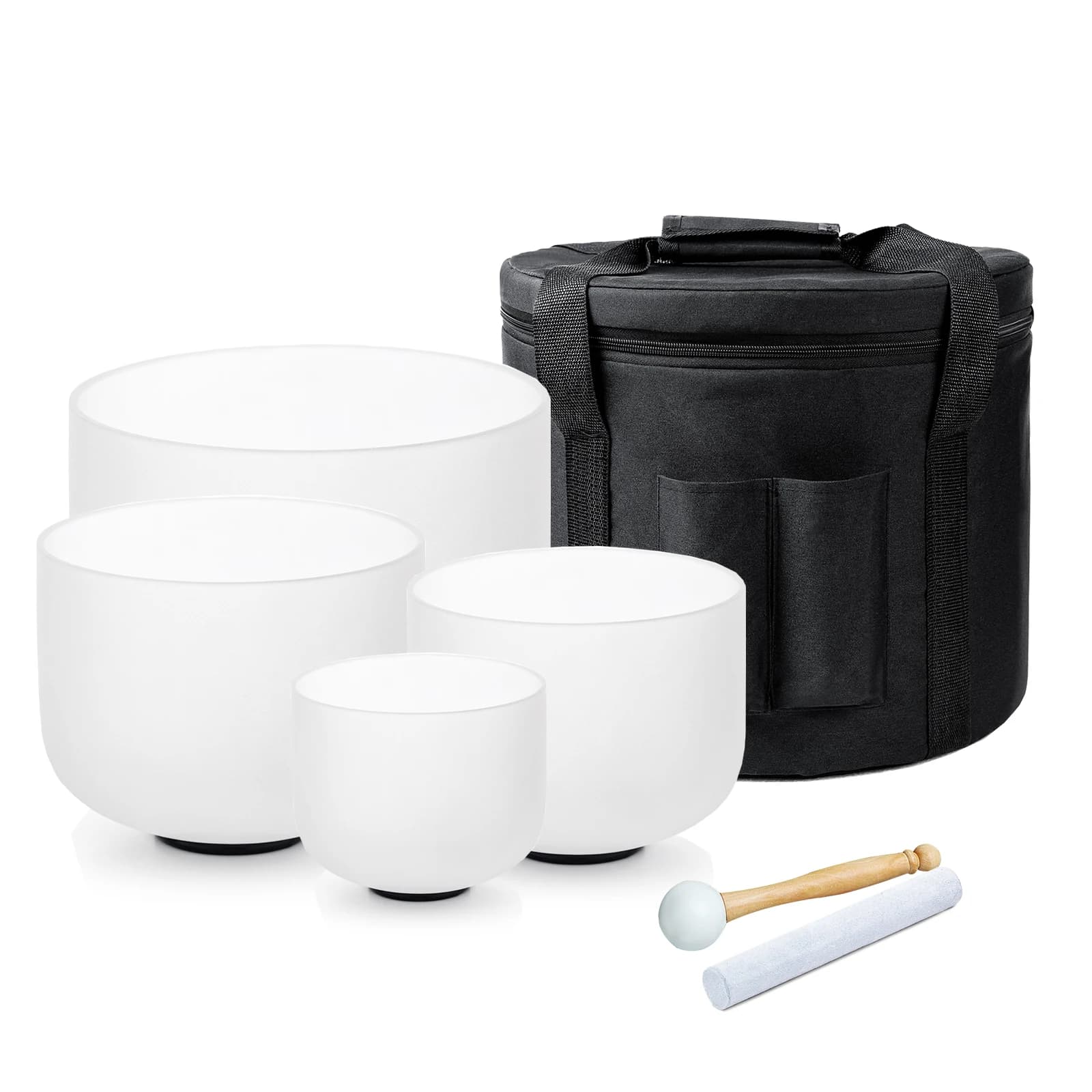 Hye-eun 6"B 8"G 10"E 12"C 4pcs Frosted Quartz Crystal Singing Bowl Chakra Set 440hz/432hz with Bag