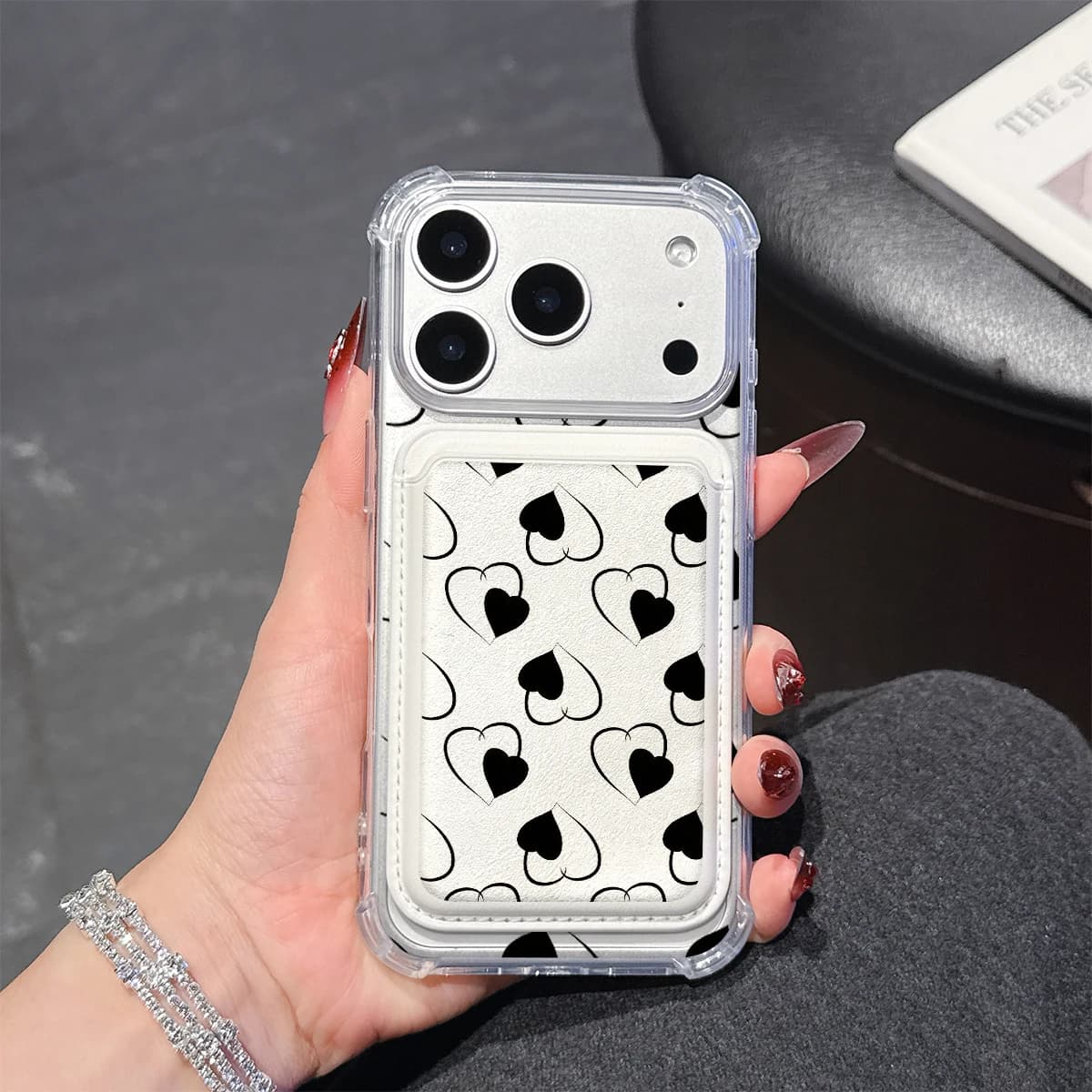 Black Heart Phone Case For iPhone 17 16 15 14 13 Pro Max Plus Wallet Pocket Transparent Soft TPU for Magnetic Phone Case