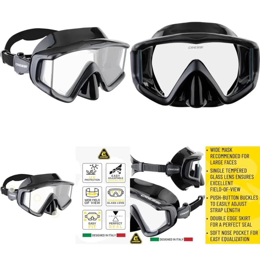 Maschera per Immersioni e Snorkeling Perfect View in Silicone Puro e Confortevole - Disponibile con Diverse Lenti Panoramiche - Liberty T