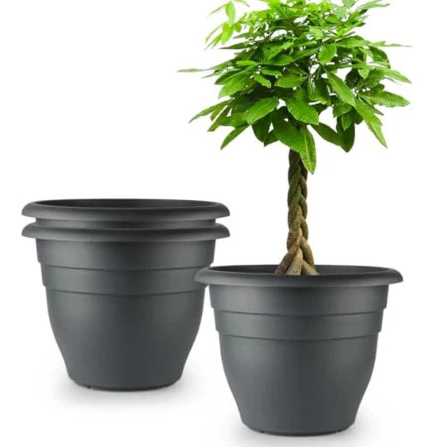 Set di 3 Grandi Vasi in Plastica per Piante da Esterno, Vasi Leggeri e Resistenti con Fori di Drenaggio, Grandi e Resistenti alle Intemperie