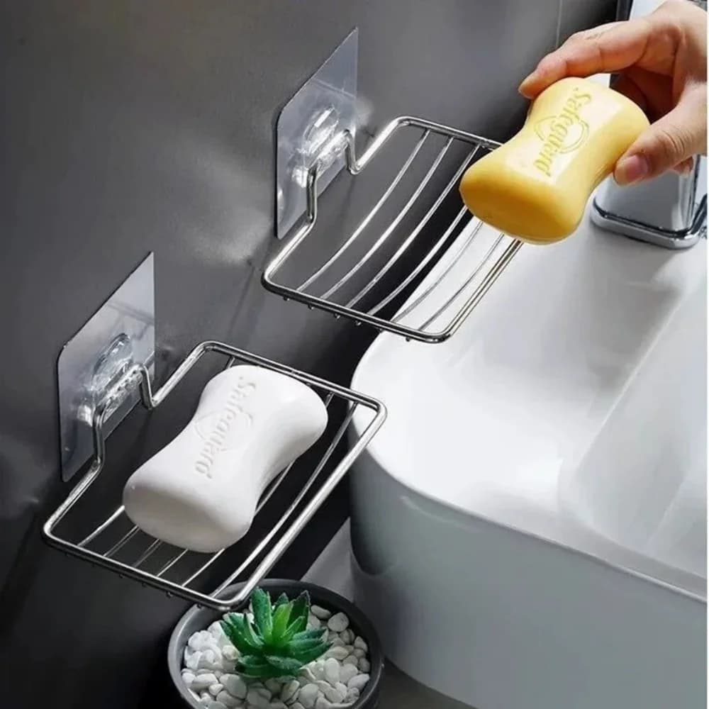 1PC Stainless Steel Soap Rack Soap Box Light Luxury Shelf Punch-free Nail-free Bathroom Single Layer Drain Wall Hanging